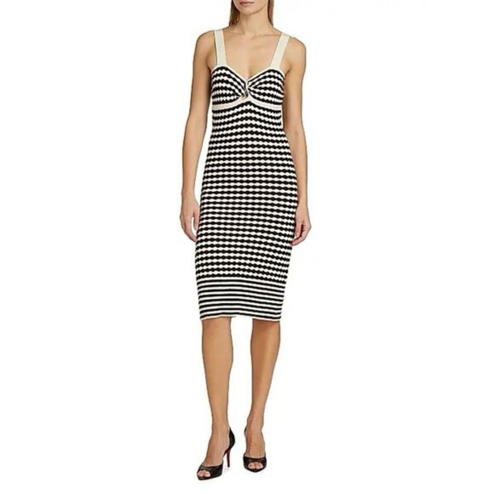 Ramy Brook Jessa Black and White Patterned sweater knit Midi Dress